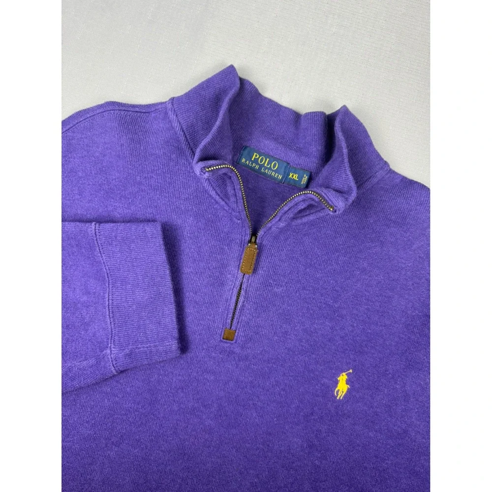 Polo Ralph Lauren Mens XXL Purple Cotton Quarter Zip Pullover Sweater Pony